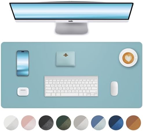 Leather Desk Pad Protector, Non-Slip, Waterproof PU Blotter Mat, Mouse Pad, Desk Cover for Office and Home (Teal, 36" x 17") by AFIING