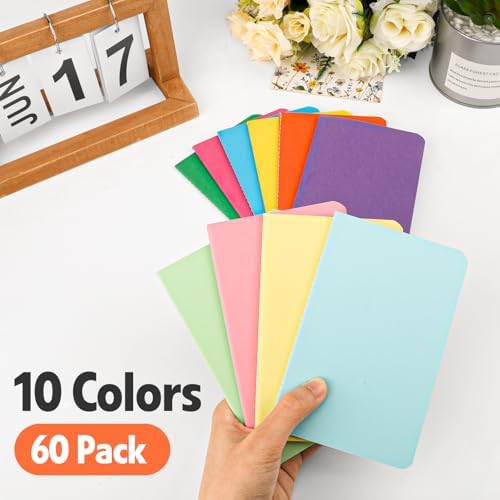 YesBes 60 Pack Small Mini Notebook Bulk, 3.5x5.5 Lined Pocket Notebook with Colored Cover, 10 Colors 24 Sheets (48 Pages) Small Journals for Traveler, Students, School Supplies - Image 3