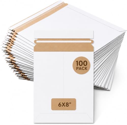 BOX USA Rigid Mailers 6" x 8" (100-Pack) - Cardboard Mailer Envelopes for Photos, Trading Cards, Small Prints - Stay Flat by BOXUSA