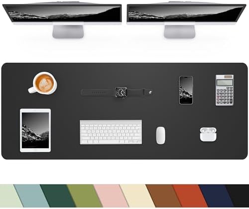 Leather Desk Pad Protector, Office Desk Mat, Large Mouse Pad, Non-Slip PU Leather Desk Blotter, Laptop Desk Pad Desk Accessories for Office and Home (Black, 40" x 17") by cebowa