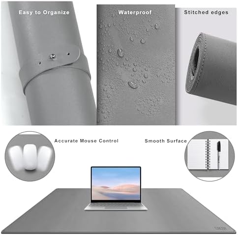 Cacoy 40" x 24" PU Leather Moues Pad for Desk, XXL Large Computer Desk Pad Blotters for Keyboard and Mouse, Waterproof Desk Mat Protector for Office and Home (Grey) - Image 5