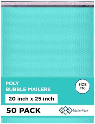 Teal Bubble Mailers 20x25, Self Seal Poly Padded Envelopes #10, 50 Pack by MAILERVIEW