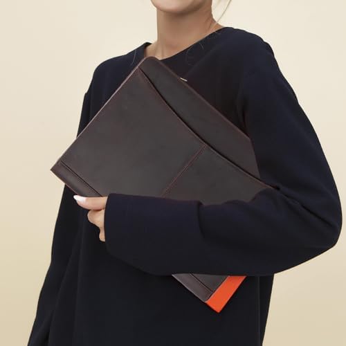 Genuine Leather Portfolio with Front Pocket for Men and Women, Zippered Padfolio Binder 8.5 x 11 Legal Pad Notebook Holder, Fits 13” Laptop, Professional Work File Case, Dark Brown - Image 3