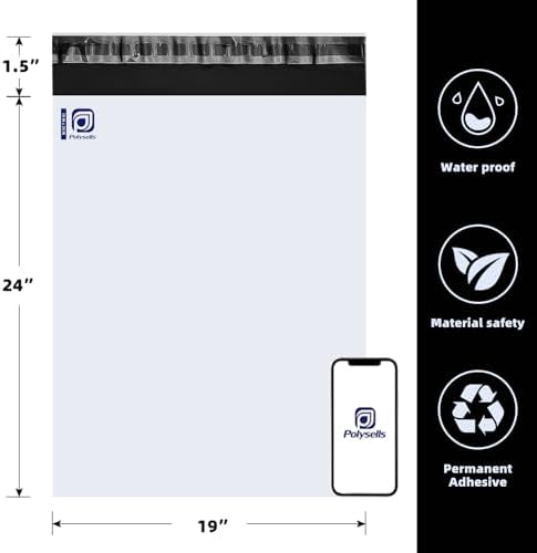 POLYSELLS 50 pcs 19x24 Inches White Poly Mailers Shipping Envelopes, Strong Adhesive Sealing, Waterproof, and Tear-resistant Postal Mailing Bags for Clothing, Books, and Accessories - Image 2