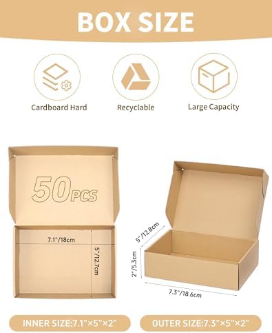 50 Pack Small Shipping Boxes, 7x5x2 Inch Brown Cardboard Boxes for Small Business - Image 2
