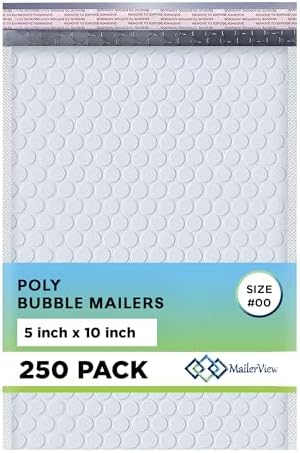 Arctic White Bubble Mailers 5x10 Poly Padded Envelopes #00, 250 Pack by MAILERVIEW