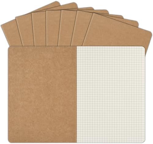ZCZN 8 Pack A5 Kraft Notebooks Bulk, 8.15x5.5 Inches Graph Paper Journaling Notebooks, Notebooks for Work, Composition Notebooks for School, Journal Notebooks for Office, 60 Pages by ZCZN