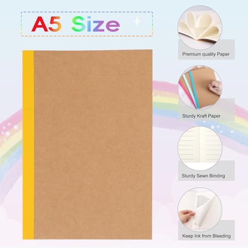 EOOUT 40 Pack A5 Kraft Notebooks Bulk, Lined Journals Bulk Colors with Rainbow Spine, 60 Pages for Kids Writing, Travel, Students - Image 3