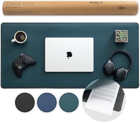 Nordik Felt and Leather Desk Mat - Dual Layer Deep Green 35 x 17 in by NordikByDesign