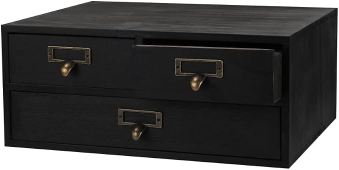 Wooden Drawers Apothecary Cabinet Black Wood Desktop Organizer Box | Vintage Wooden Storage Box for Apothecary Drawers, Countertop Organizer with Drawer for Library Card Catalog Cabinet by Unknown