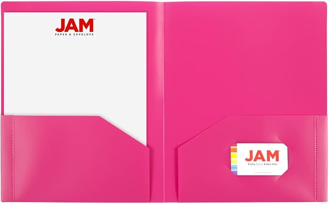 JAM PAPER Heavy Duty Plastic 2 Pocket Extra Tough School Folders - Fuchsia Hot Pink - 6/Pack - Image 4