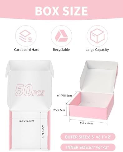 6x6x2 Pink Shipping Boxes for Small Business, Pack of 50 Small Cardboard Boxes for Shipping Mailer Packaging - Image 2