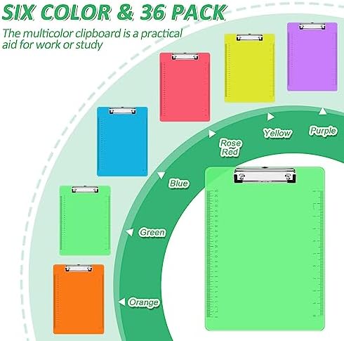 PANDRI 36 Pack Plastic Clipboards, Low Profile Clip, Letter Size, 6 Colors - Image 3