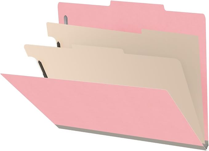 Heavy Duty End Tab Color Folders, 2/5 Cut ROC Top Tab, Letter Size, 2 Divider, Pink (Box of 10) by Ecom+Folders