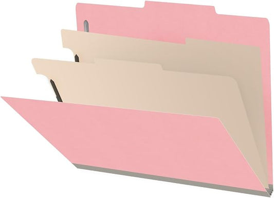 Heavy Duty End Tab Color Folders, 2/5 Cut ROC Top Tab, Letter Size, 2 Divider, Pink (Box of 10) by Ecom+Folders