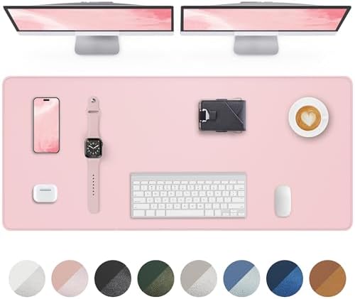 Leather Desk Pad Protector, Mouse Pad, Office Desk Mat, Non-Slip PU Leather Desk Blotter, Laptop Desk Pad, Waterproof Desk Writing Pad for Office and Home (Light Pink, 31.5" x 15.7") by AFIING