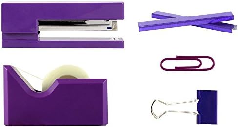 JAM PAPER Office Starter Kit - Purple - Stapler, Tape Dispenser, Staples, Paper Clips & Binder Clips - 5/Pack - Image 2