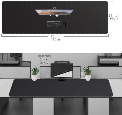 CENNBIE Leather Desk Mat Protector, XXL 74.8" x 23.6" Extra Large Leather Office Desk Pad Mat for Full Desk, Computer Desk Mat on top of desks - Oversized Large Mouse Pad (Black) - Image 2
