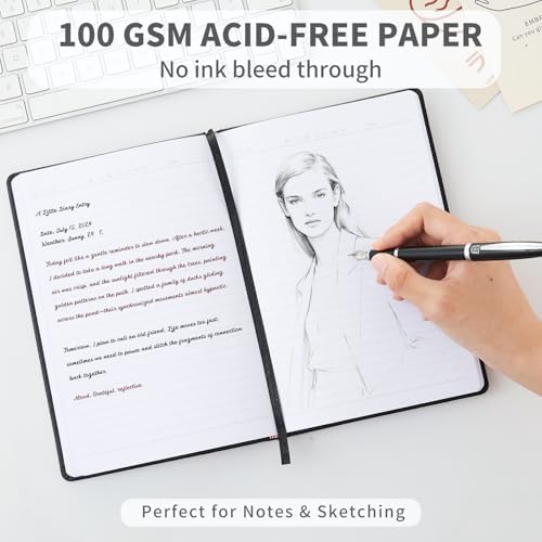Heture Hardcover Notebooks, A5 Lined Journals Notebook for Writing 160 Pages, 8.2 x 5.5 inch, Classic Ruled Notebooks for College/Work/Travel (Black, 1 Pack) - Image 5