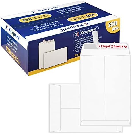 Xxcxpark 250 PCS 9x12 inches Security Catalog Envelopes Printable Self Seal Envelopes, Anti Tear White Kraft Envelopes for Invitation Cards, Pictures, Photos, Documents by Xxcxpark