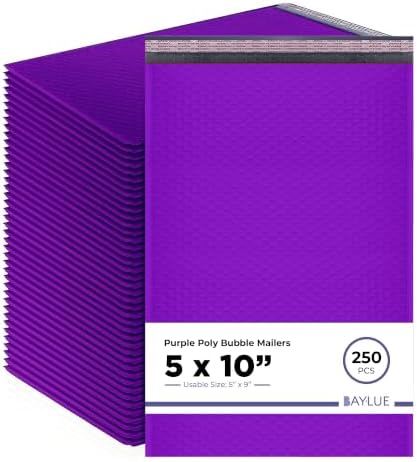 Purple Bubble Mailers 5x10, Self Seal Poly Padded Envelopes #00, 250 Pack by BAYLUE