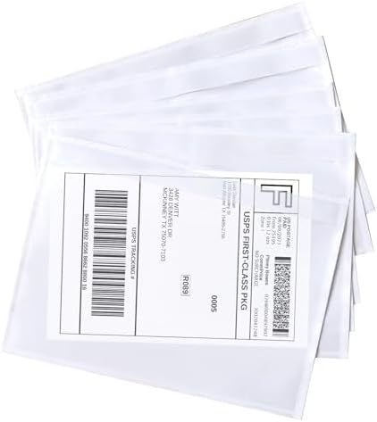 SJPACK 7.5" x 5.5" Shipping Label Sleeves, Clear Adhesive Top Loading Packing List, Label Envelopes Pouches - 500 packs by SJPACK