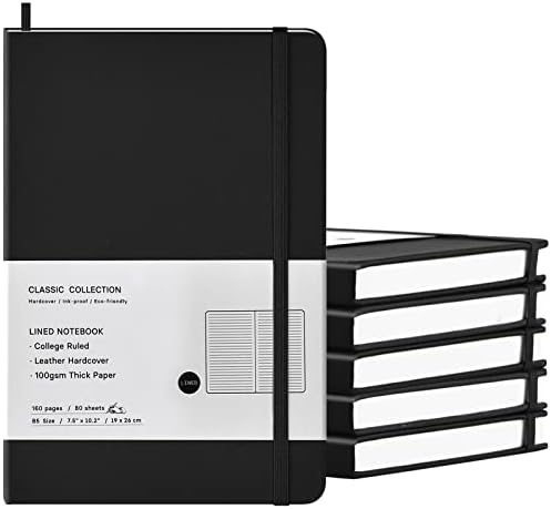 Coopay 6 Pack B5 Notebooks Journal College Ruled Composition Notebooks Classic Hardcover Lined Journals for Office Home School Business Writing Note Taking, 10.2" x 7.5", 100GSM Thick Paper (Black) by Coopay