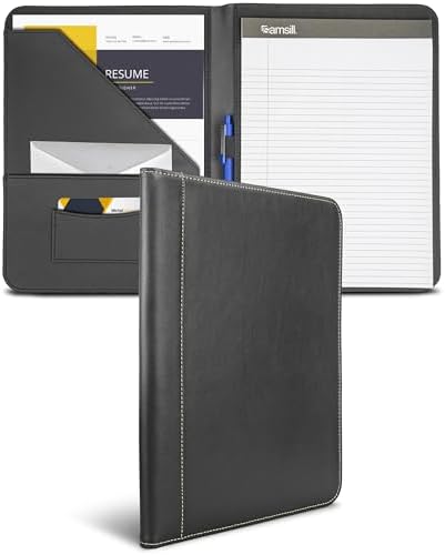 Samsill Contrast Stitch Faux-Leather Padfolio, Business Portfolio for Men and Women, Resume Document Organizer with 8.5 x 11 Inch Writing Pad, Black by Samsill