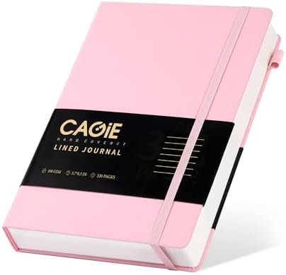 CAGIE Pink Journal Notebook for Women Leather Journaling Diary Daily, A5 by CAGIE