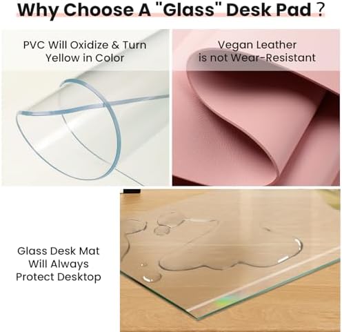 JAMBALAY Premium Tempered Glass Computer Desk Pad with Beveled Edge, 32" x 20" Office Desk Pad to Protect Desk, Clear Desk Mat for Desktop Dry Erase, Keyboard and Monitor, 0.2" Thick - Image 2