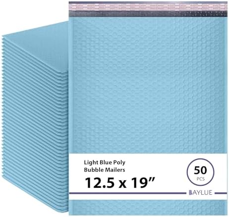 Light Blue Bubble Mailers 12.5x19, Poly Padded Envelopes #6, 50 Pack by BAYLUE