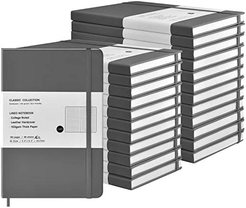 Coopay 24 Pack A5 Journal Notebooks Bulk, 160 Pages, 100GSM Thick Paper, 8.3 x 5.5 inch Hardcover Lined Leather Journals for Writing Office School Business,Bulk Notebook for Work Men Women(Gray) by Coopay