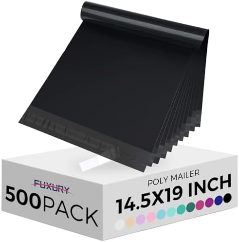 Fuxury 500Pcs Poly Mailers 14.5x19", Bulk Shipping Bags for Clothing Black by Fuxury
