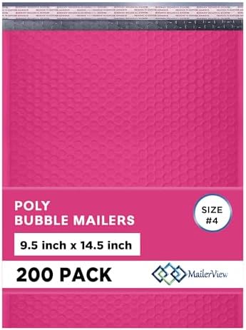 Hot Pink Bubble Mailers 9.5x14.5 Poly Padded Envelopes #4, 200 Pack by MAILERVIEW