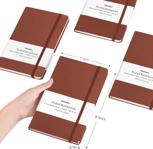 5 Pack Lined Notebook Journals, A5 Hardcover Journals for Writing, Brown - Image 3