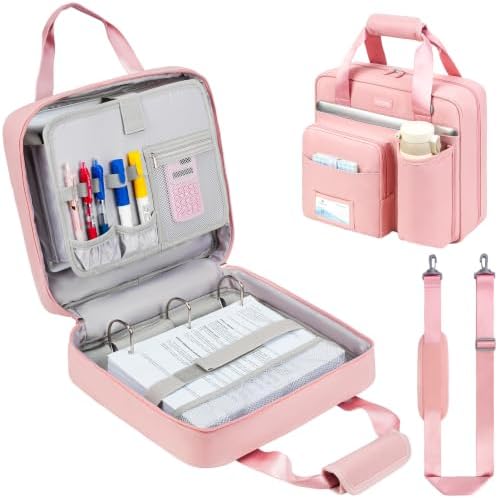 3 Ring Zipper Binder Bag, 3 Inch D-Ring 700 Sheet Capacity, Portable File Organizer with Removable Shoulder Strap & Multiple Pockets for School Office Travel Summer Study Back to School,Pink by Jaffzora