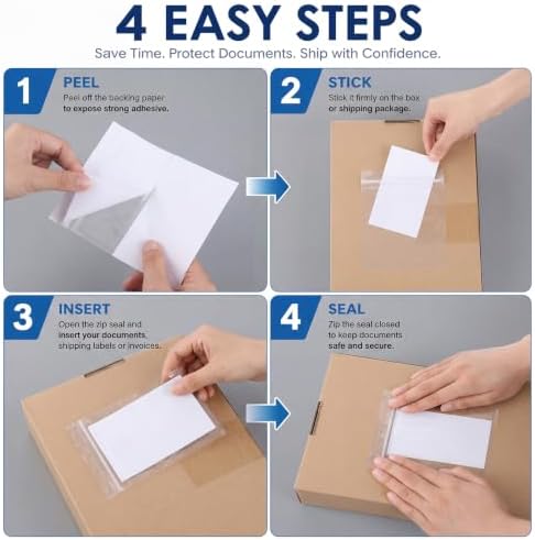 Glenmal 250 pcs 4.5" x 5.5" Resealable Packing List Envelopes Clear Self-adhesive Shipping Label Sleeves with Zipper Waterproof Packing List Envelopes for Documents Mailing Labels Invoices Pack Slip - Image 5