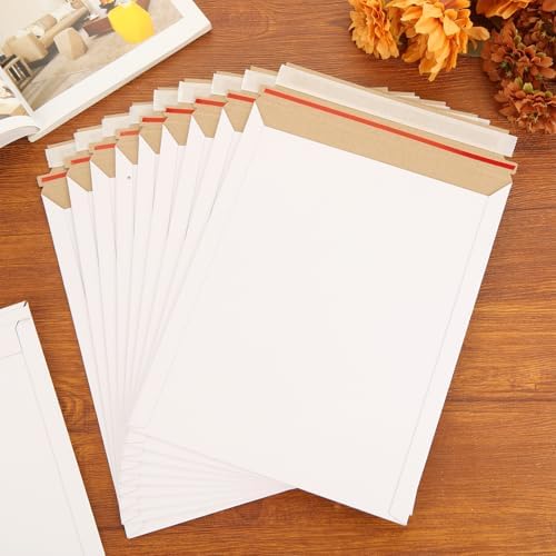 100 Pack 9.5x12 Inch Rigid Mailers, Self Seal Photo Document Mailer Cardboard Mailing Envelopes Stay Flat Mailers for CD, Photos, Document, Pictures, Papers, Files, White - Image 7