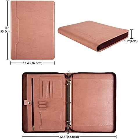 DUKE&COW Vegan Leather Portfolio Binder, 3 Ring Binder Padfolio for Women, Pink Folder, Handmade Oranizer, Personalized Resume Folder (Pink, Custom) - Image 3