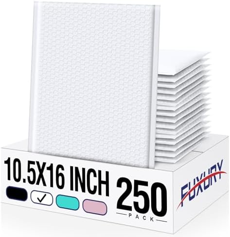 Fuxury White Bubble Mailers 10.5x16 Inch Padded Envelopes 250 Pack Bulk by Fuxury