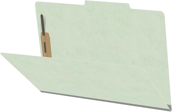 Top Tab Pressboard Folders, Legal Size, 2" exp, Fasteners Pos #1 & #3, Pale Green (Box of 25) by Ecom+Folders