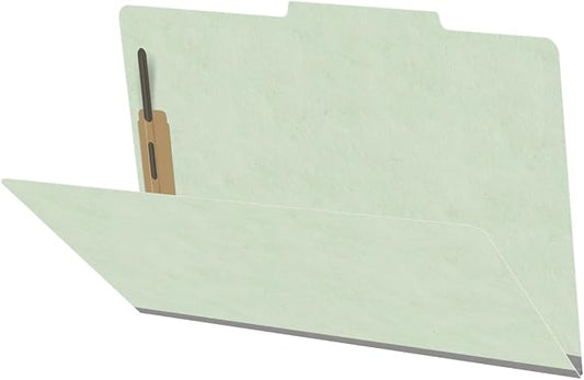 Top Tab Pressboard Folders, Legal Size, 2" exp, Fasteners Pos #1 & #3, Pale Green (Box of 25) by Ecom+Folders
