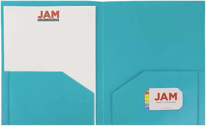 JAM PAPER Heavy Duty Plastic 2 Pocket Extra Tough School Folders - Teal Blue - 12/Pack - Image 5