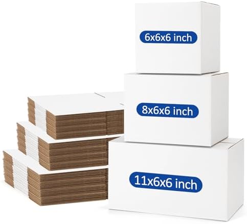 Assorted-Sizes-Shipping-Boxes-45-Pack: 6x6x6 & 8x6x6 & 11x6x6 Small-Shipping-Boxes-Mailers, White Corrugated-Cardboard-Boxes-for-Packing-Small-Business Mailing by POEVER