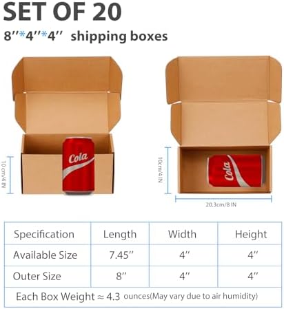 Kraft Brown Shipping Boxes 8x4x4 Inches, 20 Pack - Image 2