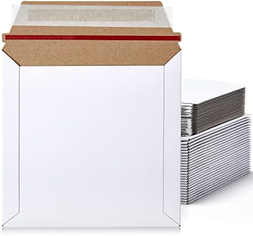 Fainne 200 Pcs 6 x 6'' Rigid Mailers 400 GSM Keep Flat Cardboard Mailers Shipping Cardboard Envelopes Disc DVD CD Envelopes with Self Adhesive Flap and Tear off Strip for Mailing Photo (White) by Fainne