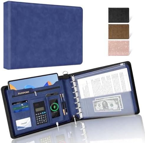 Ospelelf Blue Zippered 7 Ring Check Binder for Business Checks (9" x 13"), 1 Inch Faux Leather Checkbook Portfolio with Zipper Pouch, Professional Binder Organizer for Accountants, Home Use by OspelelfOfficeSupplies