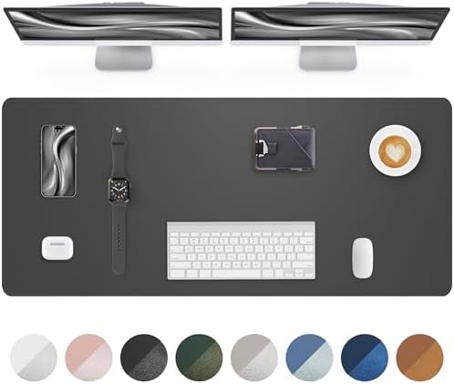 Leather Desk Pad Protector- 48" x 17" Office Desk Mat, Non-Slip PU Leather Mouse Pad, Waterproof Desk Blotter Mat, Desk Cover Mat for Office and Home (Dark Grey) by AFIING