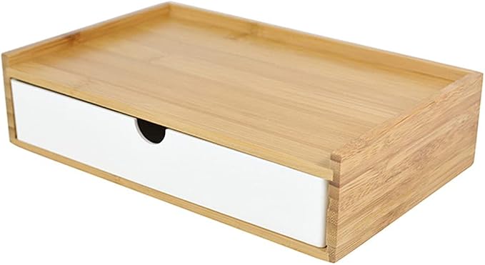 WAYUTO 1-Tier Bamboo Desktop Organizer Simple Wooden Tabletop Storage Organization Box Multi-Scene Drawer Units for Home Bathroom Office White 1-Drawer by WAYUTO