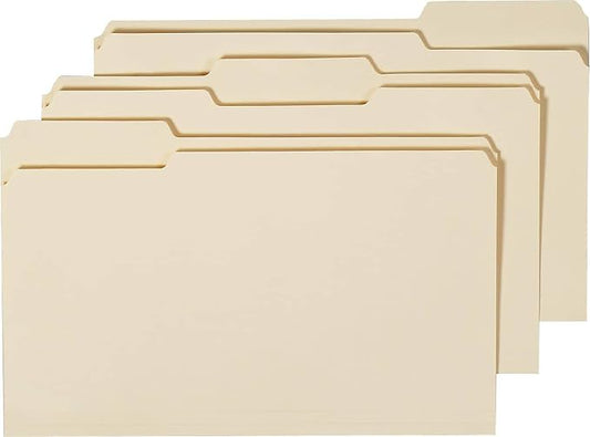 Staples 3‑Tab File Folder, Legal Size, Manila, Assorted Tab Positions, Durable Paper Stock, 100/Box, 5‑Box Carton by Staples
